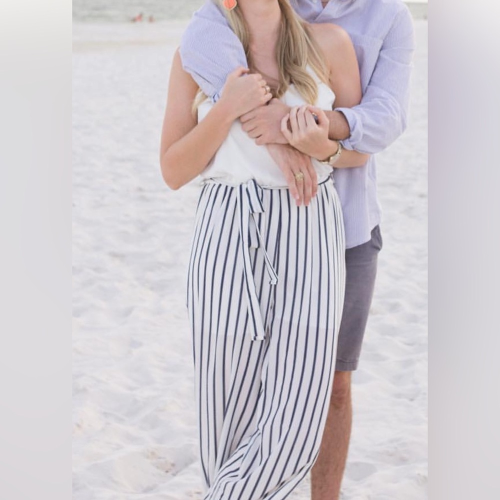 Navy blue and white striped jumpsuit